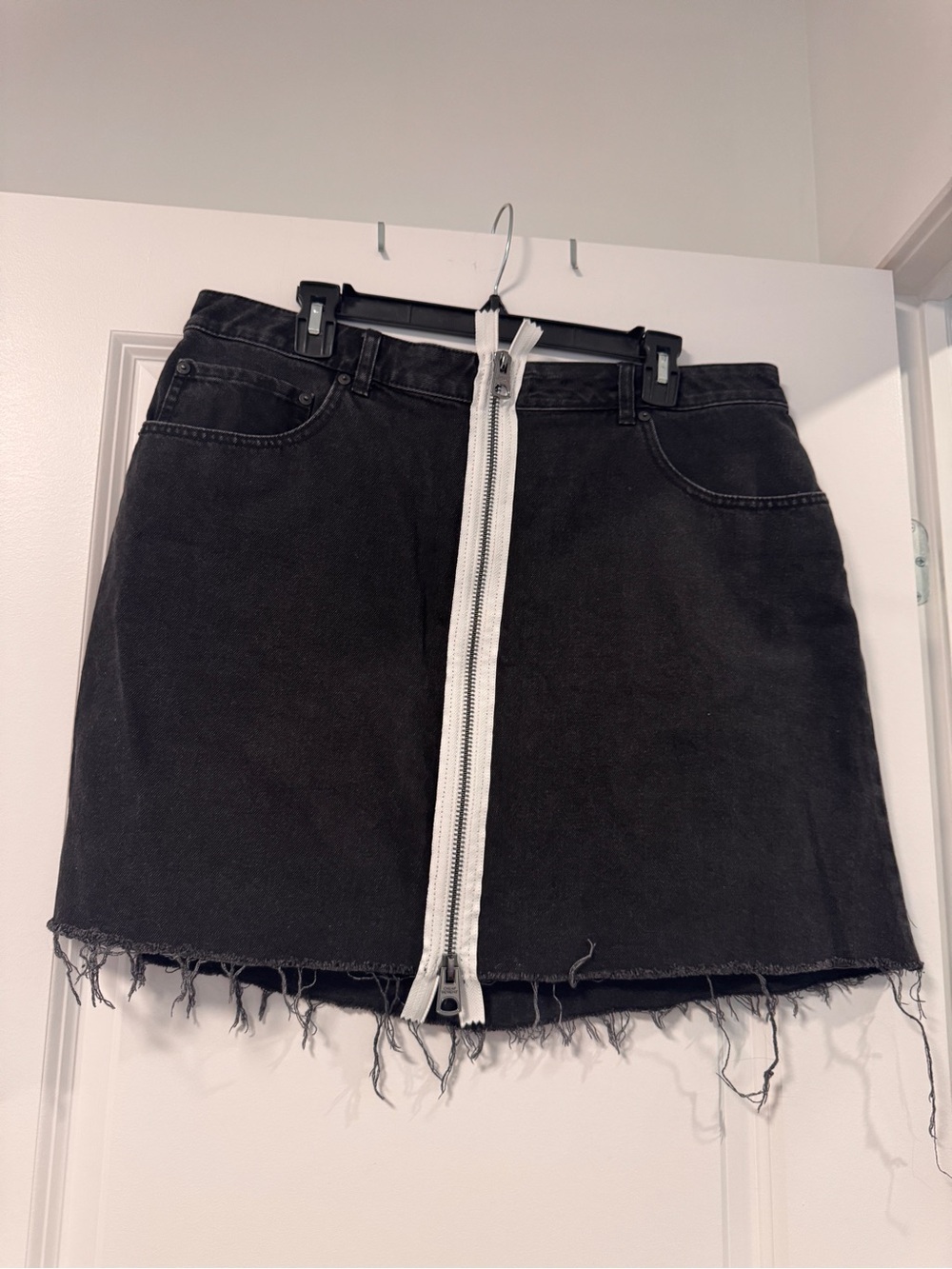 Cheap Monday Black Denim Mini Skirt with White Front Zipper